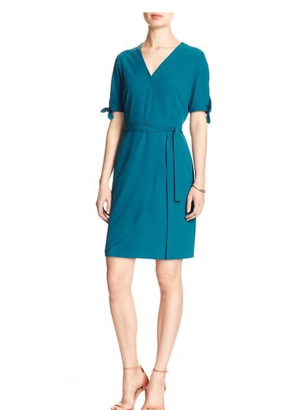 Banana Republic Teal V-Neck Wrap Belt Midi Dress